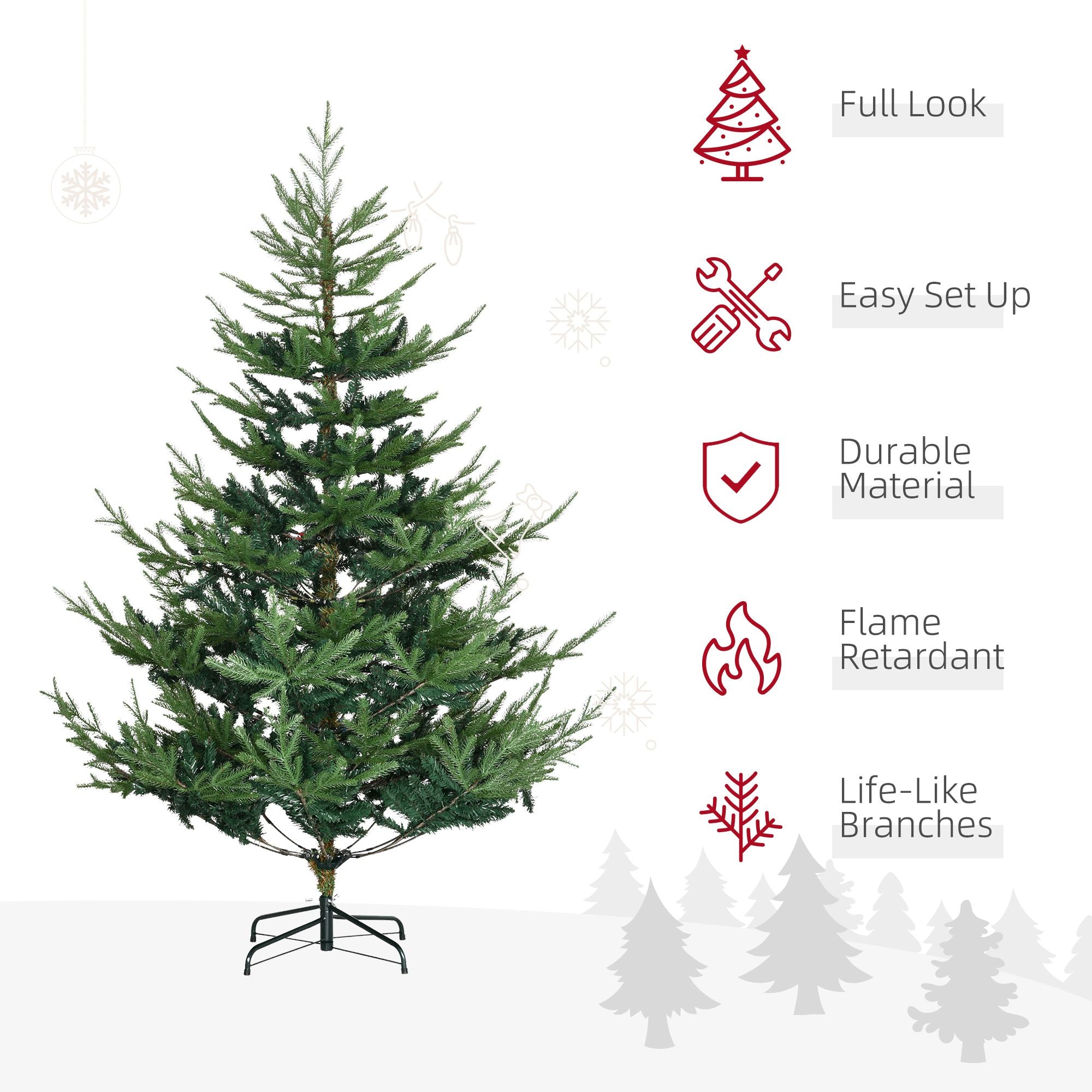 HOMCOM 6 ft Nordic Pine Artificial Christmas Tree with 795 Tips, Green