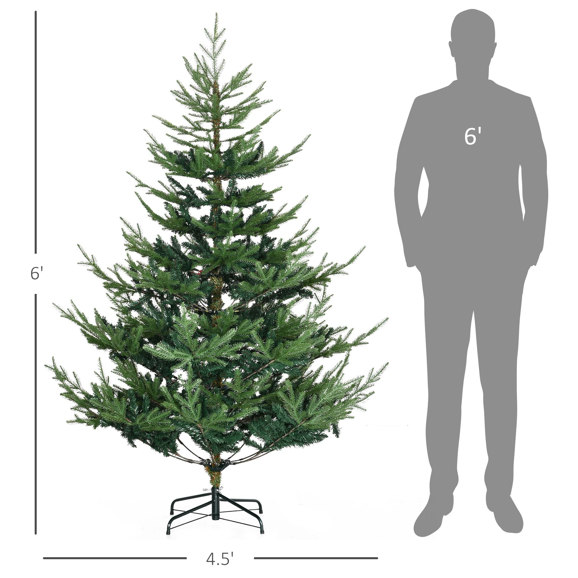 HOMCOM 6 ft Nordic Pine Artificial Christmas Tree with 795 Tips, Green