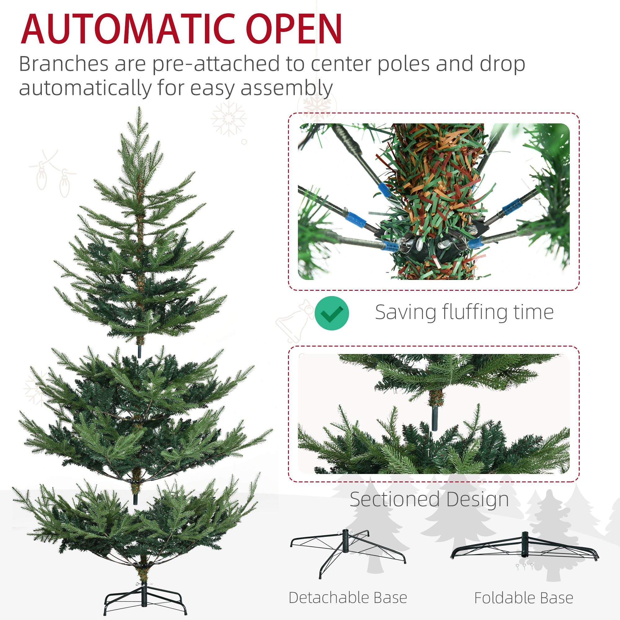 HOMCOM 6 ft Nordic Pine Artificial Christmas Tree with 795 Tips, Green
