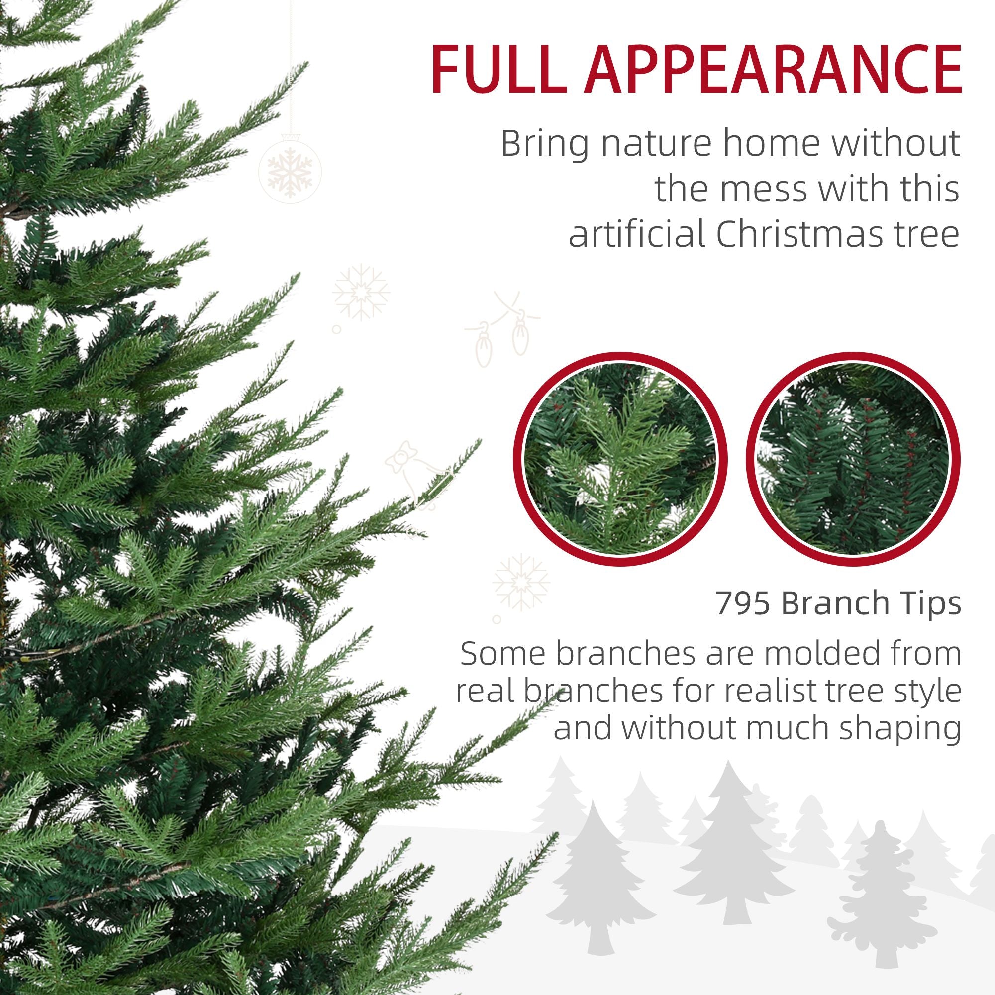 HOMCOM 6 ft Nordic Pine Artificial Christmas Tree with 795 Tips, Green