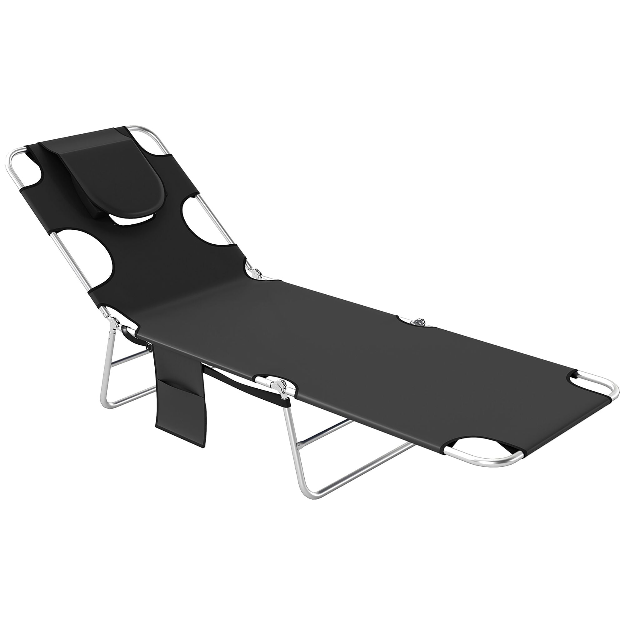 Outsunny Folding 5-Position Tanning Chaise Lounge Chair, Black