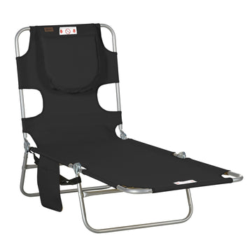 Outsunny Folding 5-Position Tanning Chaise Lounge Chair, Black