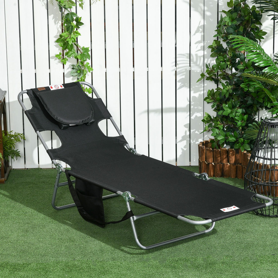 Outsunny Folding 5-Position Tanning Chaise Lounge Chair, Black
