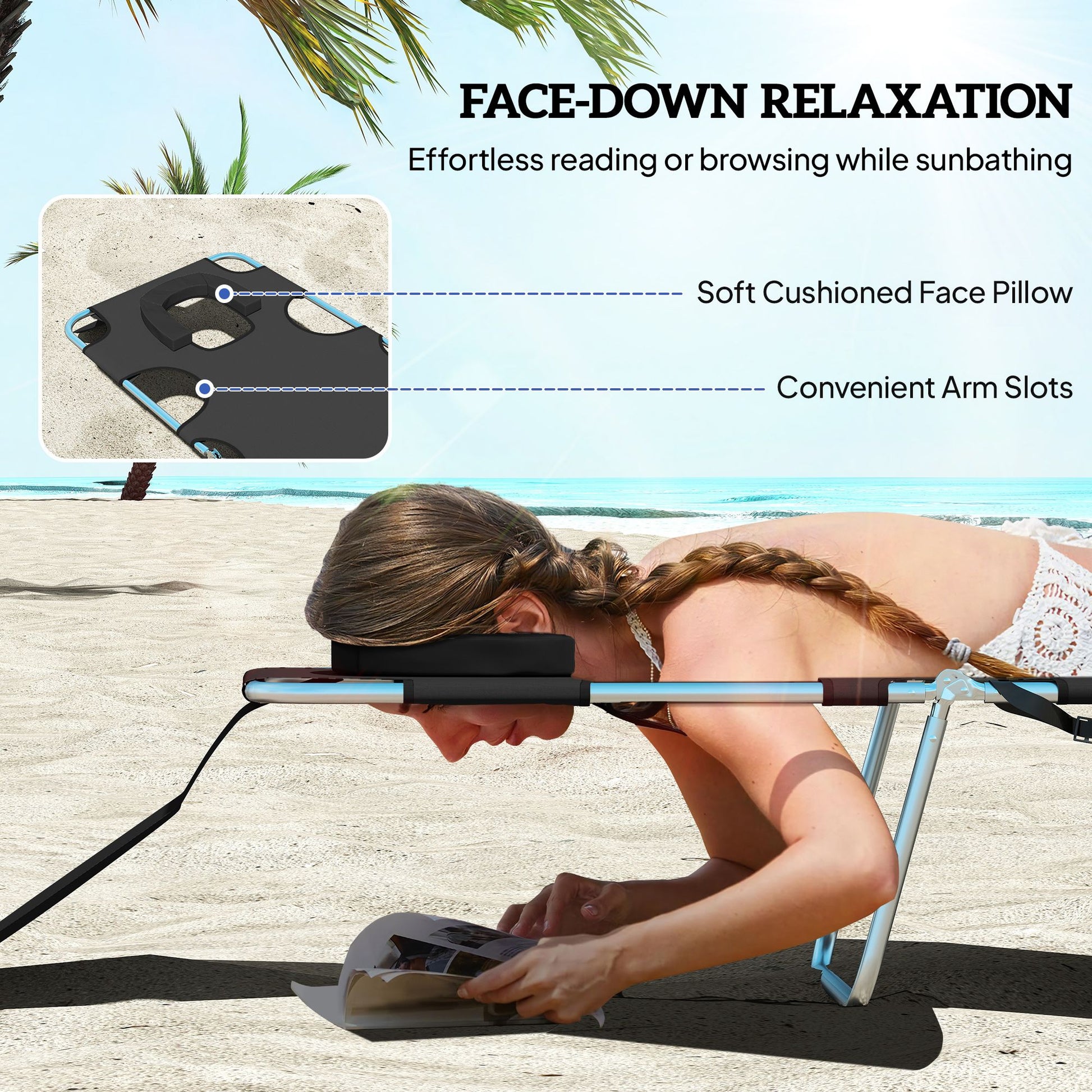 Outsunny Folding 5-Position Tanning Chaise Lounge Chair, Black
