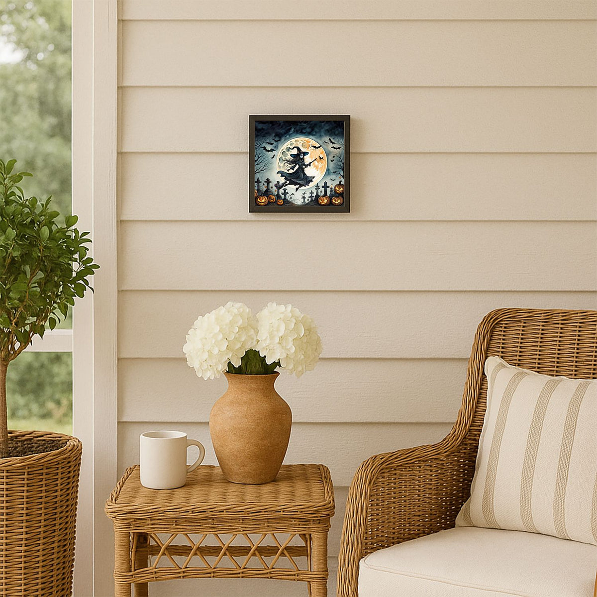Flying Witch Spooky Halloween Framed Metal Wall Art Square, 8 x 8 in - product view 5