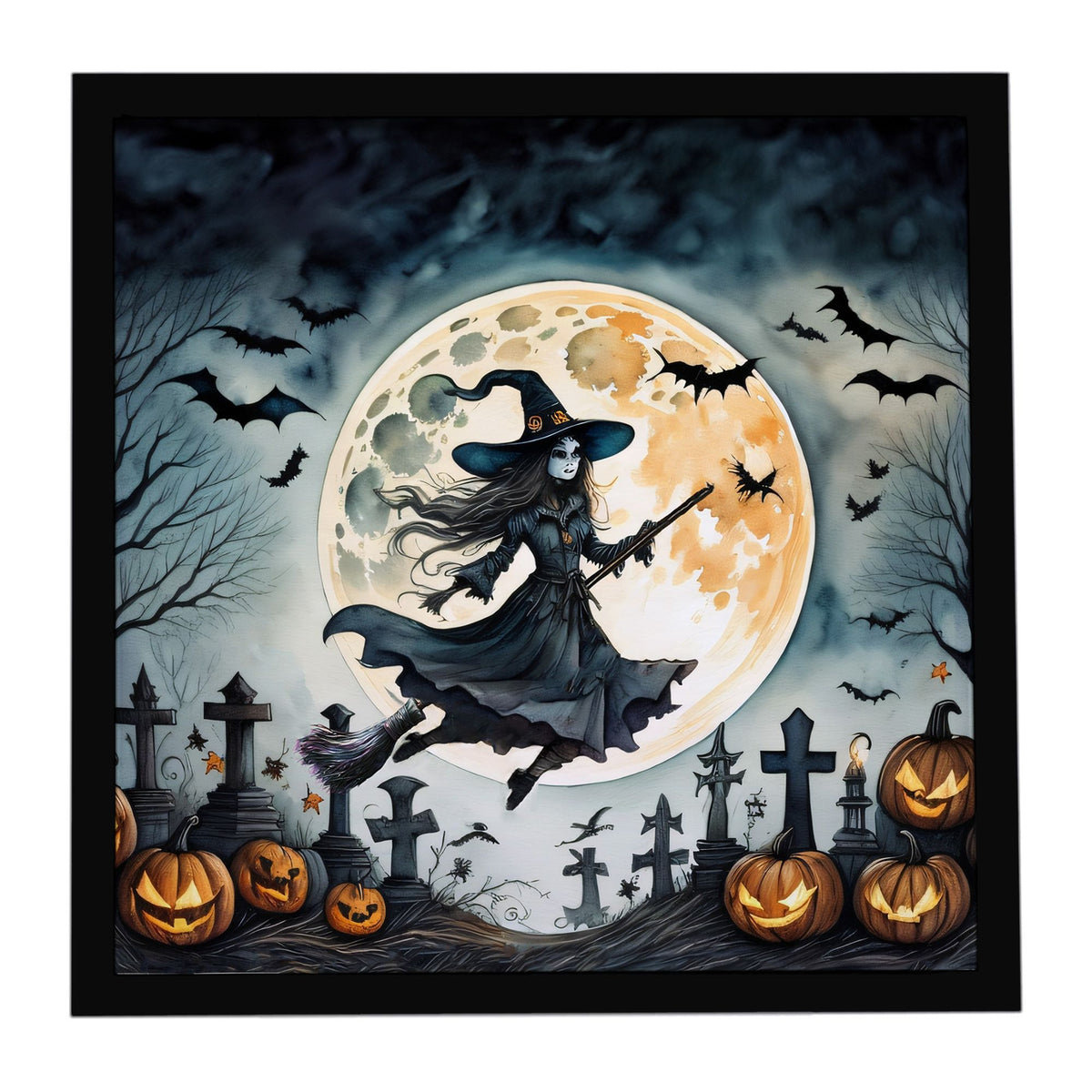 Flying Witch Spooky Halloween Framed Metal Wall Art Square, 8 x 8 in