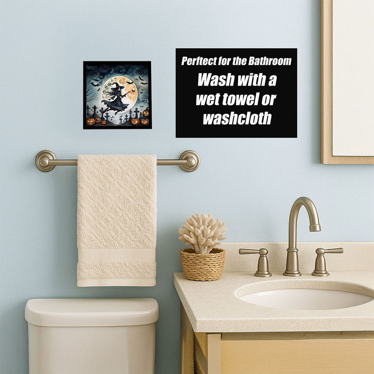 Flying Witch Spooky Halloween Framed Metal Wall Art Square, 8 x 8 in - product view 4