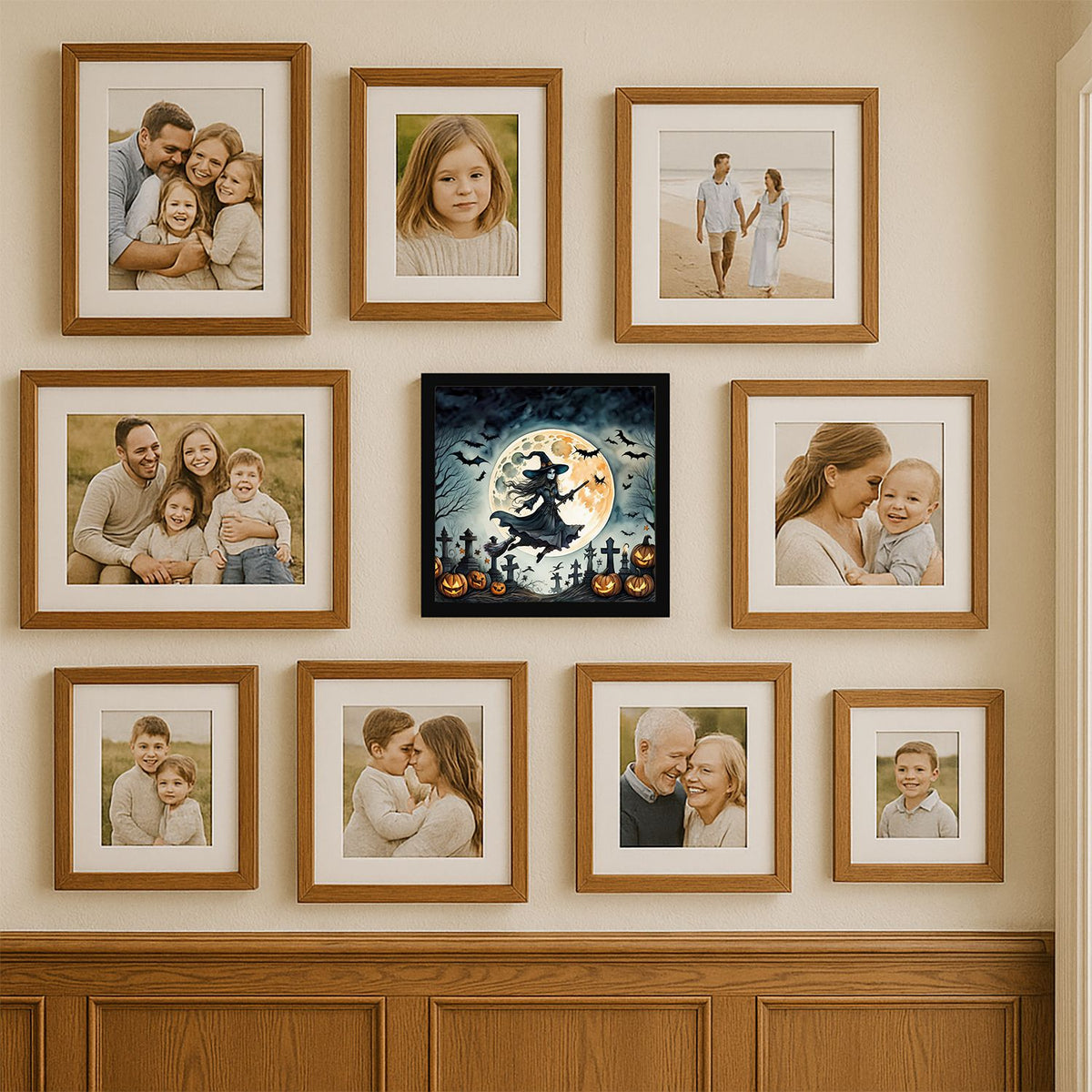 Flying Witch Spooky Halloween Framed Metal Wall Art Square, 8 x 8 in - product view 7