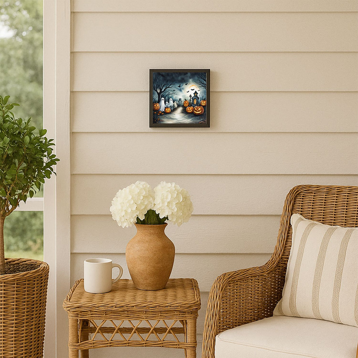 Ghosts Spooky Halloween Framed Metal Wall Art Square, 8 x 8 in - product view 5