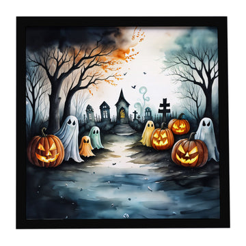 Ghosts Spooky Halloween Framed Metal Wall Art Square, 8 x 8 in