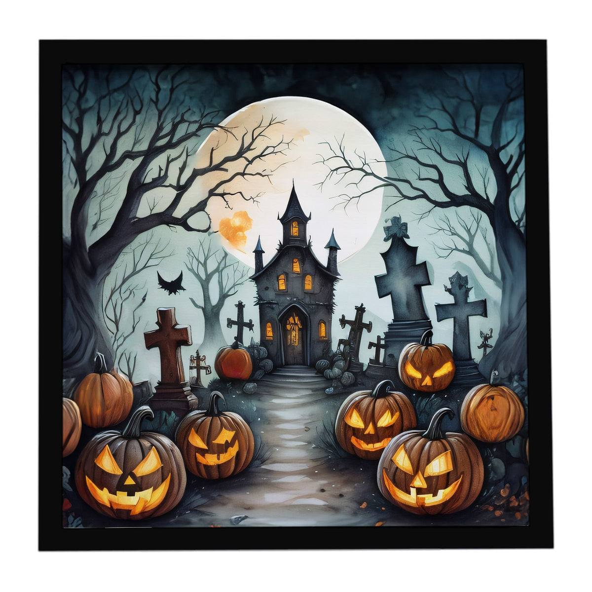 Graveyard Spooky Halloween Framed Metal Wall Art Square, 8 x 8 in