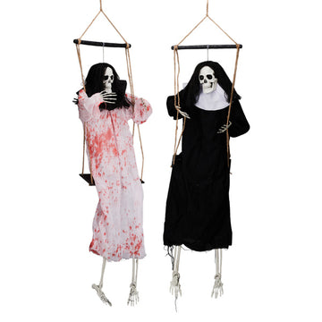 Outdoor Halloween Decorations 2 Packs Hanging Ghosts Decor with Lighted Up Eyes and Horror Scream, 3ft Scary Grim Reaper Swinging Ghost Flying for