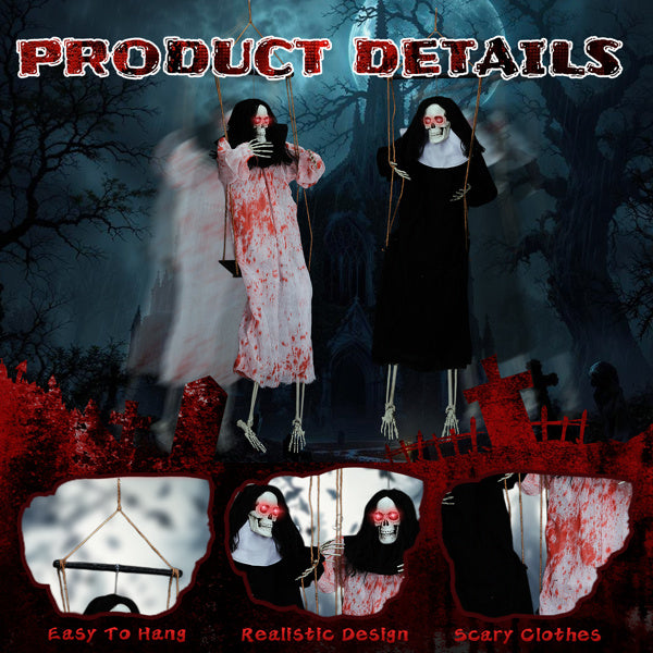 Outdoor Halloween Decorations 2 Packs Hanging Ghosts Decor with Lighted Up Eyes and Horror Scream, 3ft Scary Grim Reaper Swinging Ghost Flying for - product view 5
