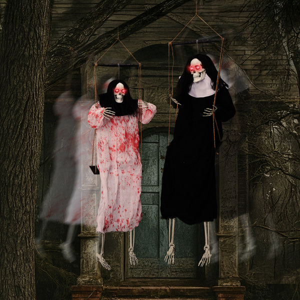 Outdoor Halloween Decorations 2 Packs Hanging Ghosts Decor with Lighted Up Eyes and Horror Scream, 3ft Scary Grim Reaper Swinging Ghost Flying for - product view 9