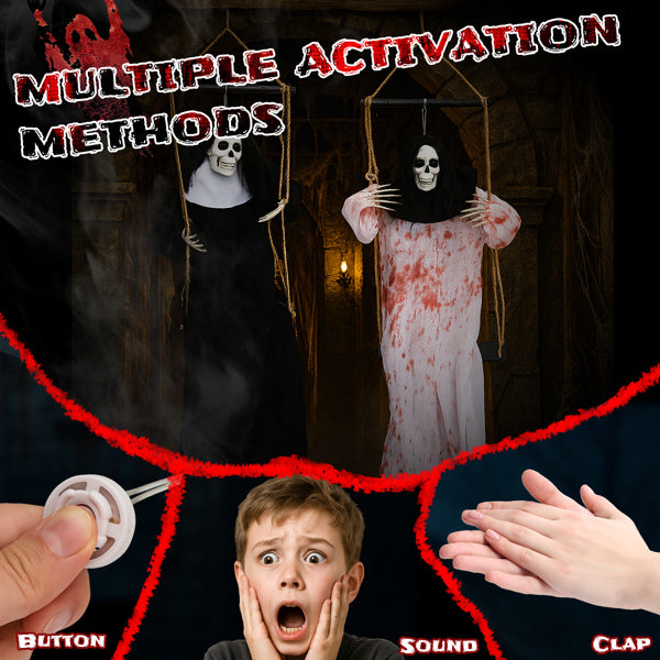 Outdoor Halloween Decorations 2 Packs Hanging Ghosts Decor with Lighted Up Eyes and Horror Scream, 3ft Scary Grim Reaper Swinging Ghost Flying for - product view 15
