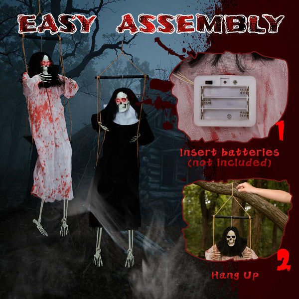 Outdoor Halloween Decorations 2 Packs Hanging Ghosts Decor with Lighted Up Eyes and Horror Scream, 3ft Scary Grim Reaper Swinging Ghost Flying for - product view 6