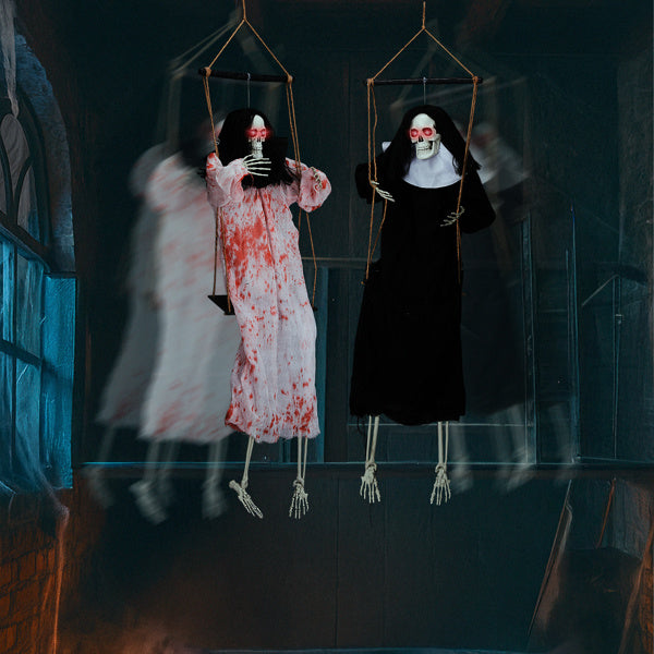 Outdoor Halloween Decorations 2 Packs Hanging Ghosts Decor with Lighted Up Eyes and Horror Scream, 3ft Scary Grim Reaper Swinging Ghost Flying for - product view 4