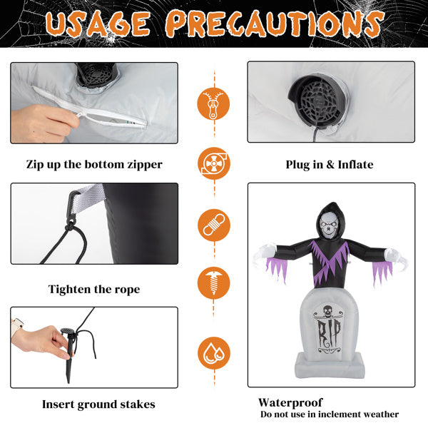 8ft Garden 3pcs LED String Lights Grim Reaper and Grave Inflatable Halloween Decoration - product view 3