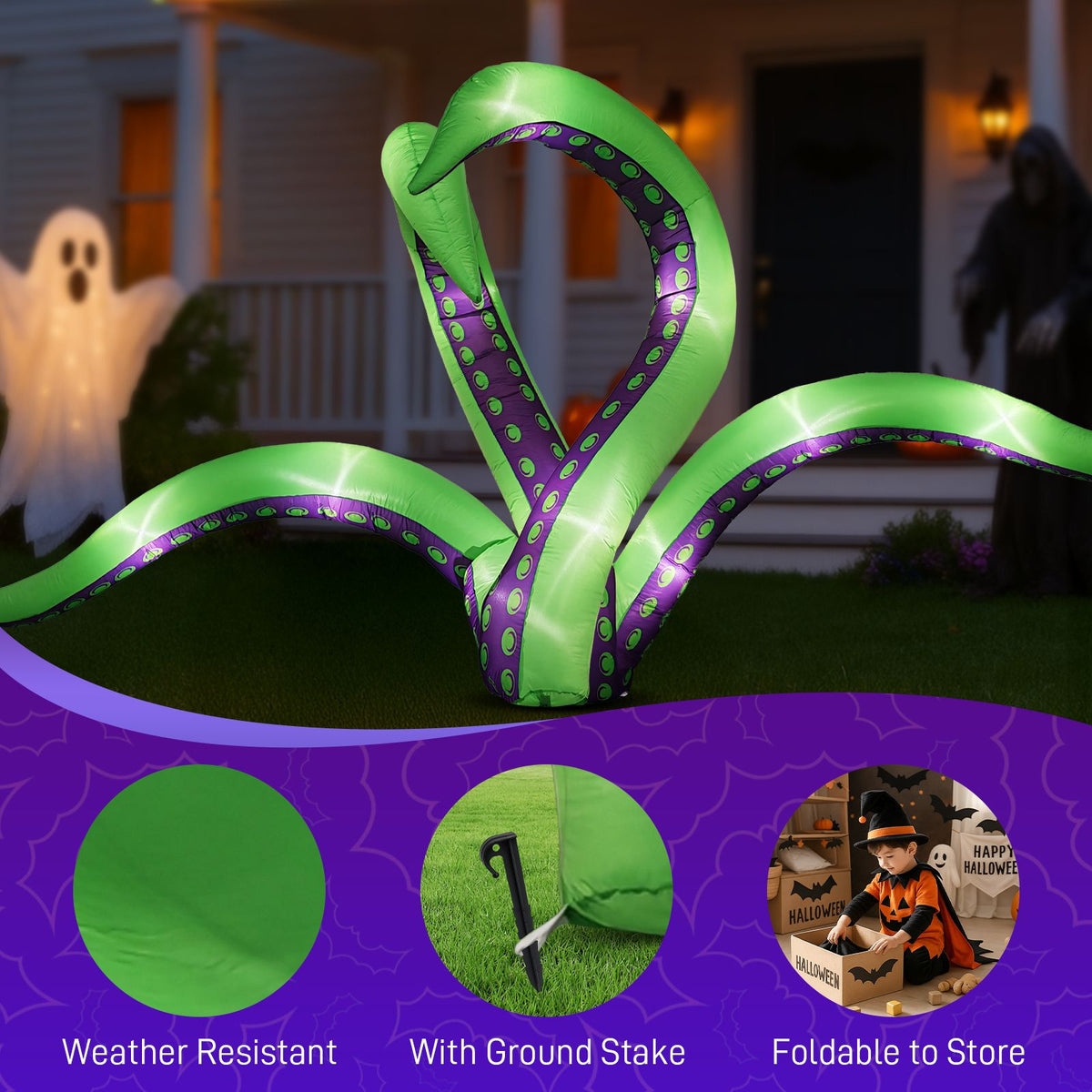 2 Pack Halloween Inflatable Octopus Tentacles Outdoor Decorations, Blow Up Hanging Decoration with Built-in LED Lights, Striking Window Decor for - product view 8