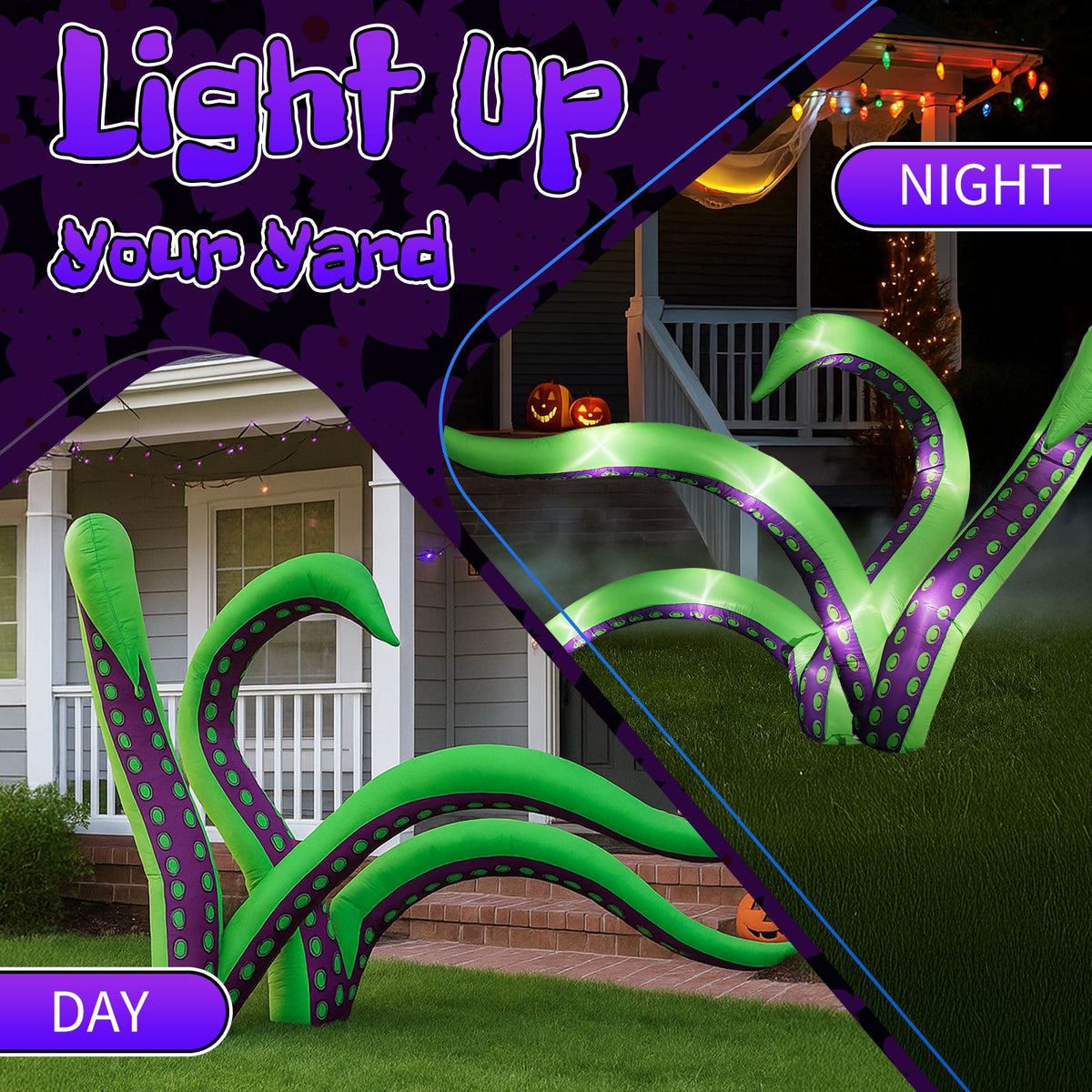 2 Pack Halloween Inflatable Octopus Tentacles Outdoor Decorations, Blow Up Hanging Decoration with Built-in LED Lights, Striking Window Decor for - product view 9