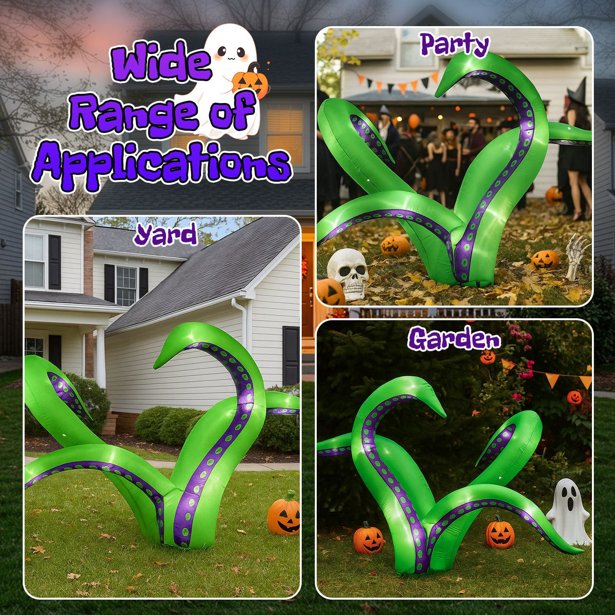 2 Pack Halloween Inflatable Octopus Tentacles Outdoor Decorations, Blow Up Hanging Decoration with Built-in LED Lights, Striking Window Decor for - product view 12