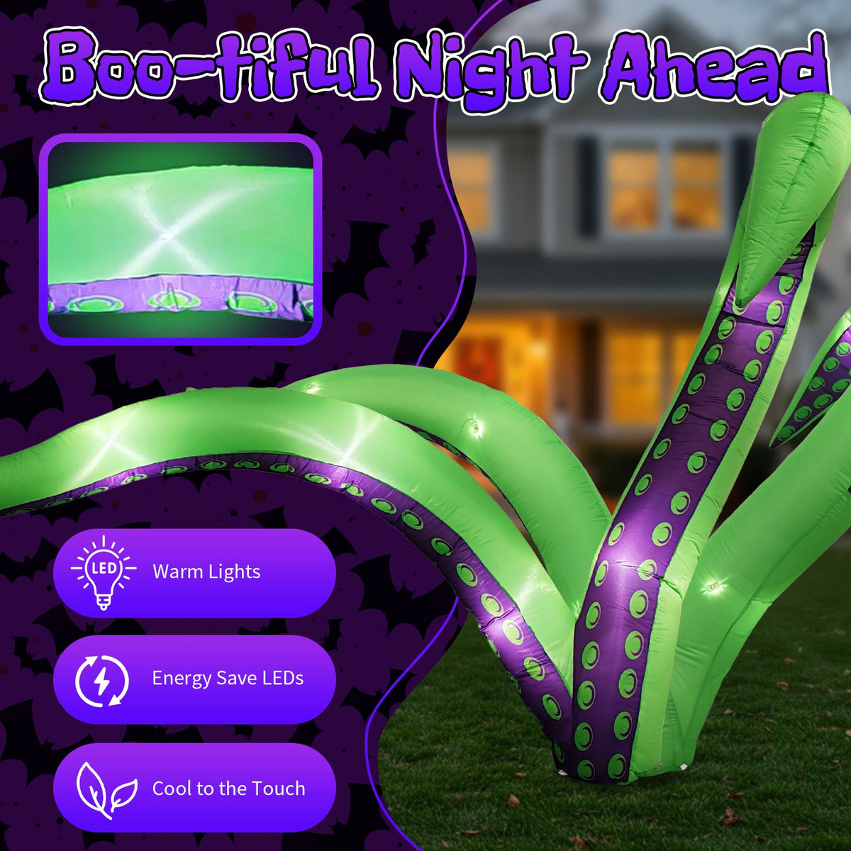 2 Pack Halloween Inflatable Octopus Tentacles Outdoor Decorations, Blow Up Hanging Decoration with Built-in LED Lights, Striking Window Decor for - product view 7