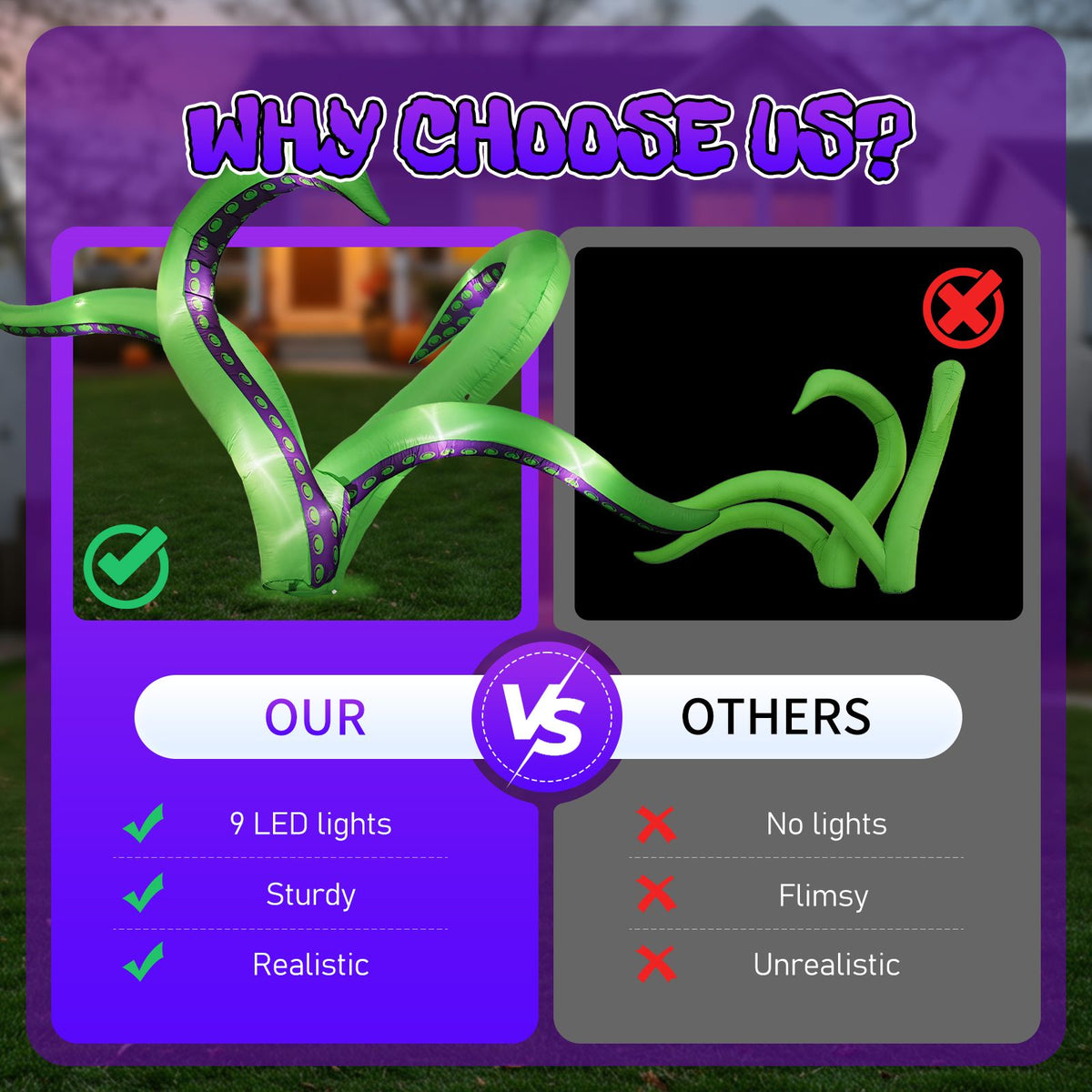 2 Pack Halloween Inflatable Octopus Tentacles Outdoor Decorations, Blow Up Hanging Decoration with Built-in LED Lights, Striking Window Decor for - product view 6