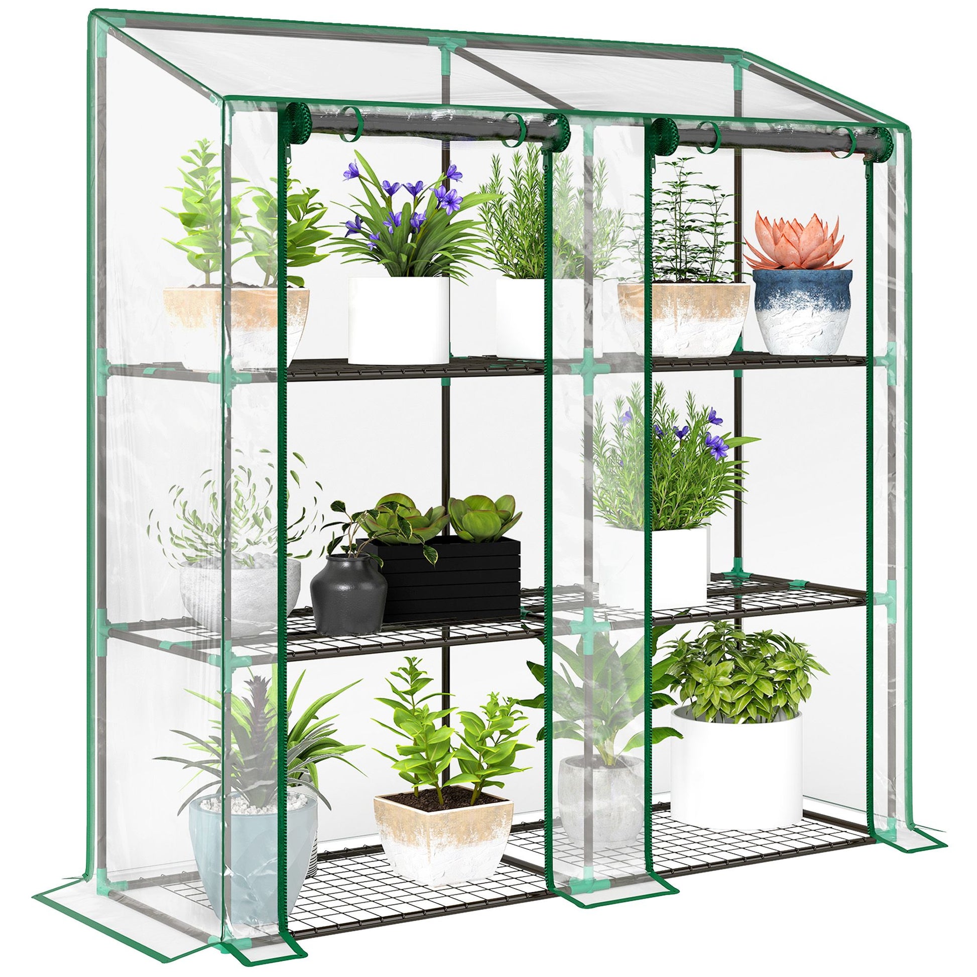 Outsunny Lean-To Portable Greenhouse with 3-Tier Shelves, Clear