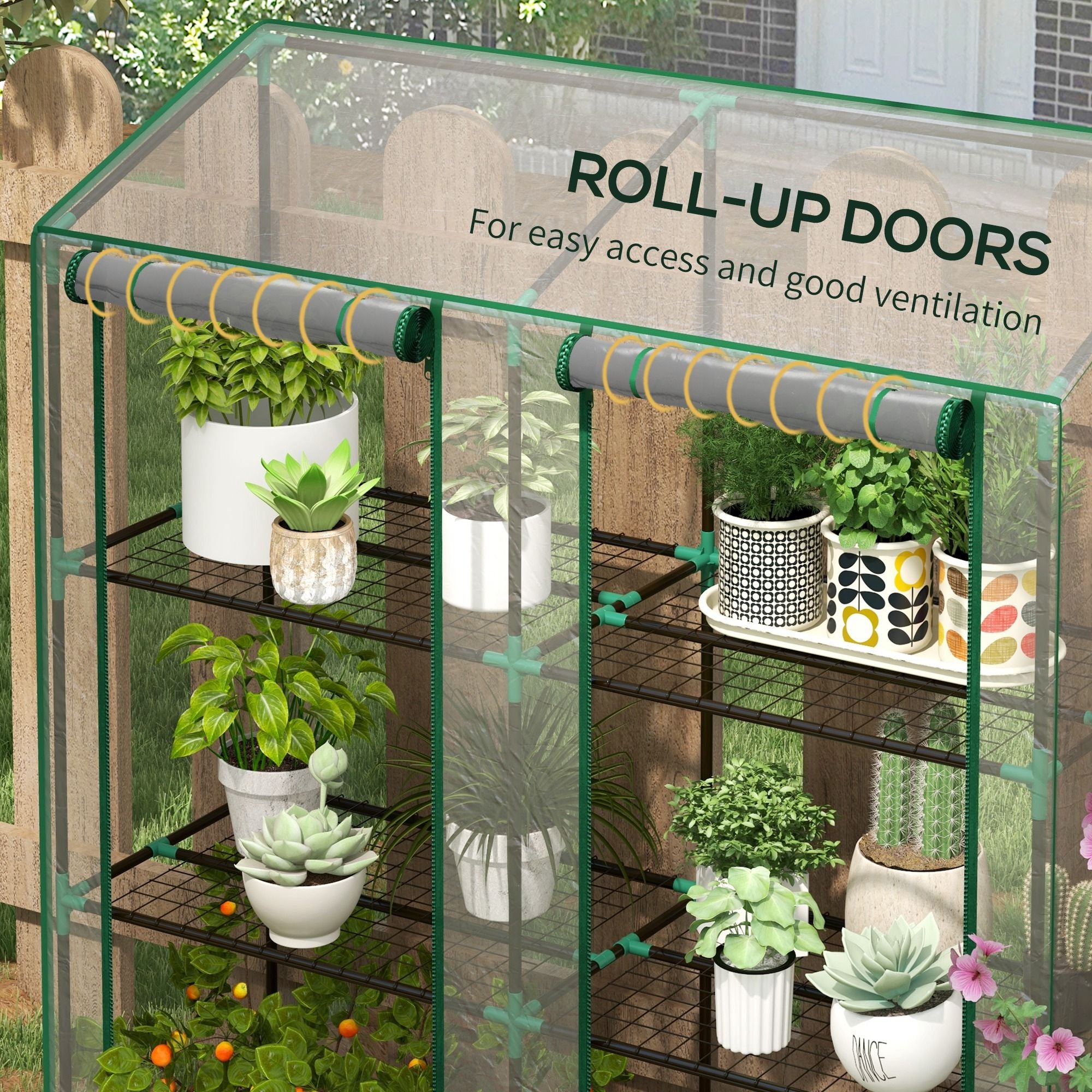 Outsunny Lean-To Portable Greenhouse with 3-Tier Shelves, Clear