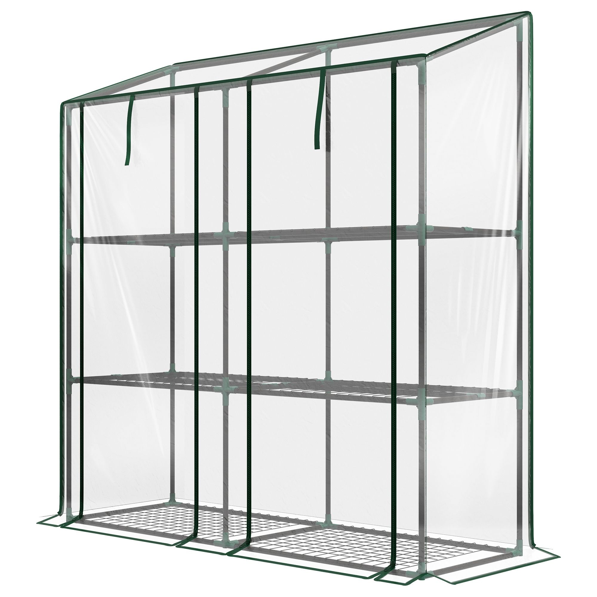 Outsunny Lean-To Portable Greenhouse with 3-Tier Shelves, Clear