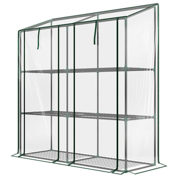 Outsunny Lean-To Portable Greenhouse with 3-Tier Shelves, Clear