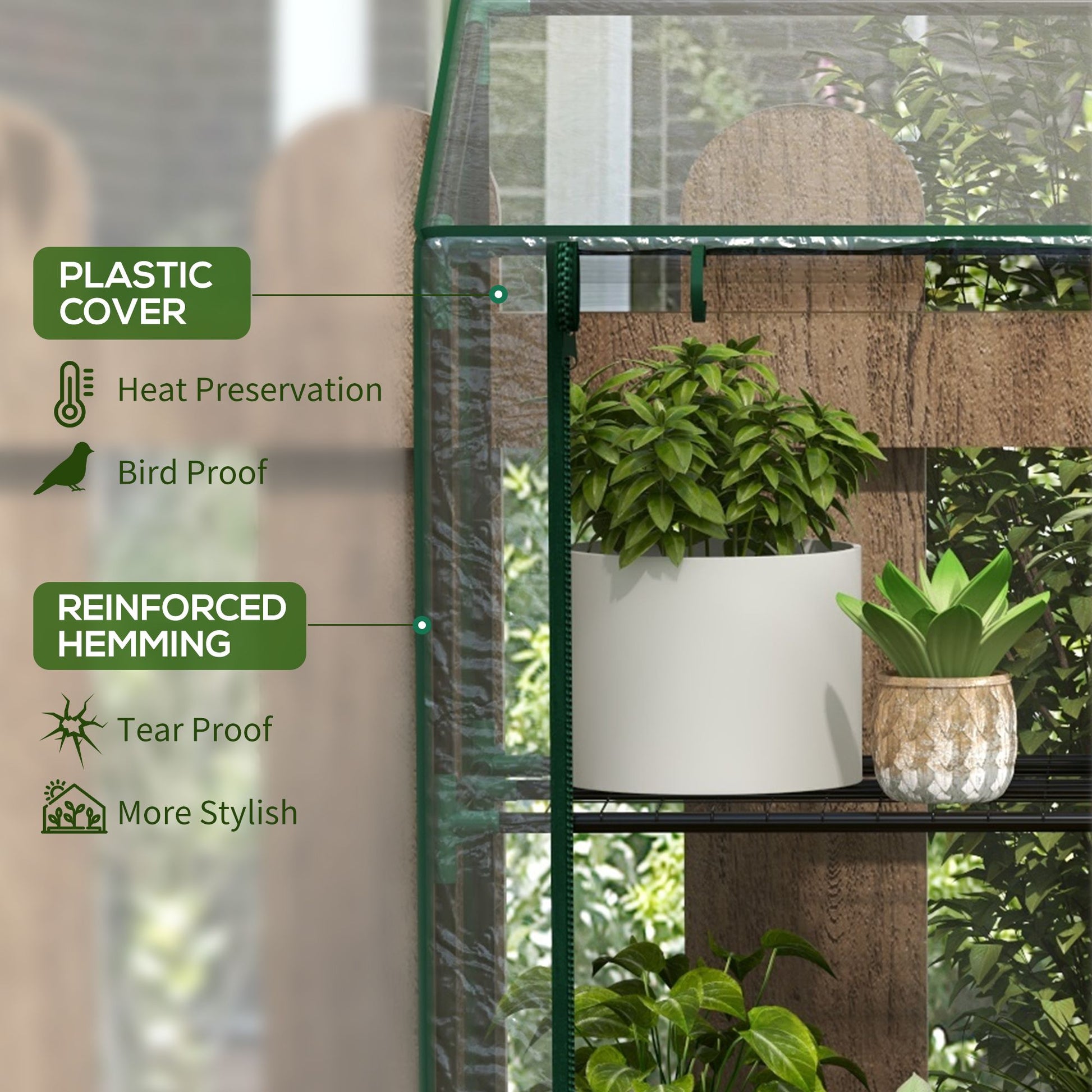 Outsunny Lean-To Portable Greenhouse with 3-Tier Shelves, Clear