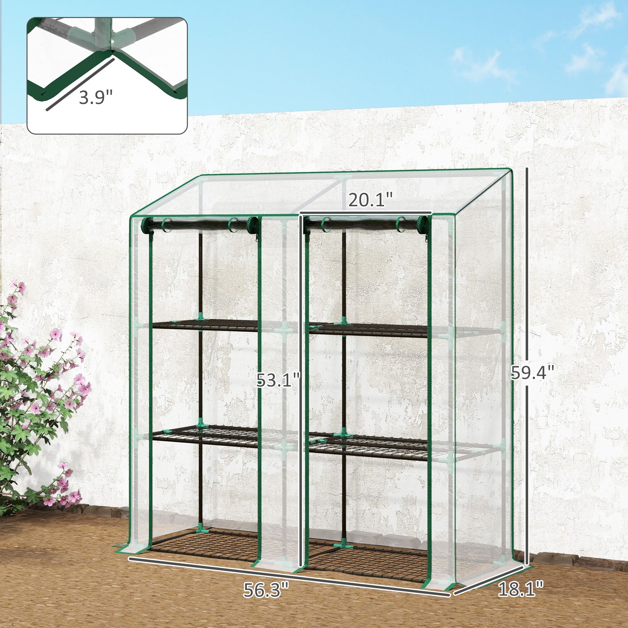 Outsunny Lean-To Portable Greenhouse with 3-Tier Shelves, Clear