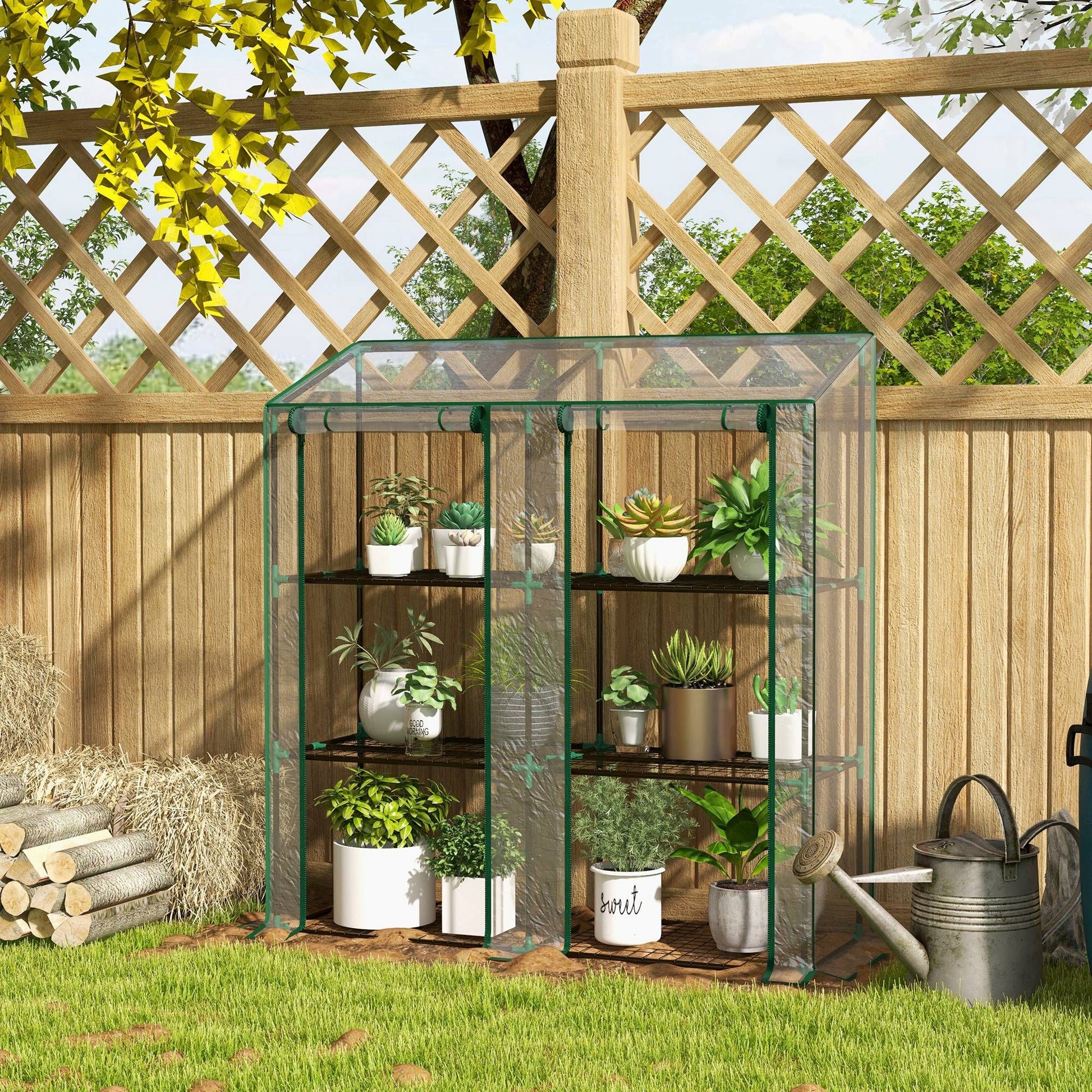 Outsunny Lean-To Portable Greenhouse with 3-Tier Shelves, Clear