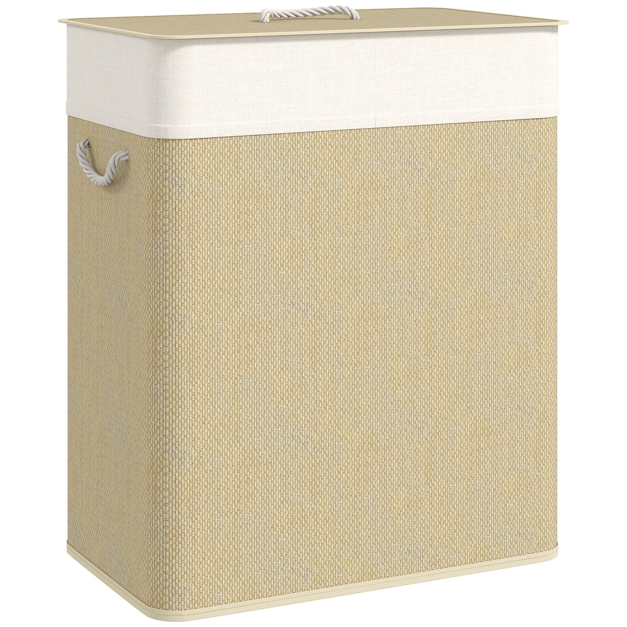 HOMCOM 26.4 Gallon Double Bamboo Laundry Hamper with Lid, Natural
