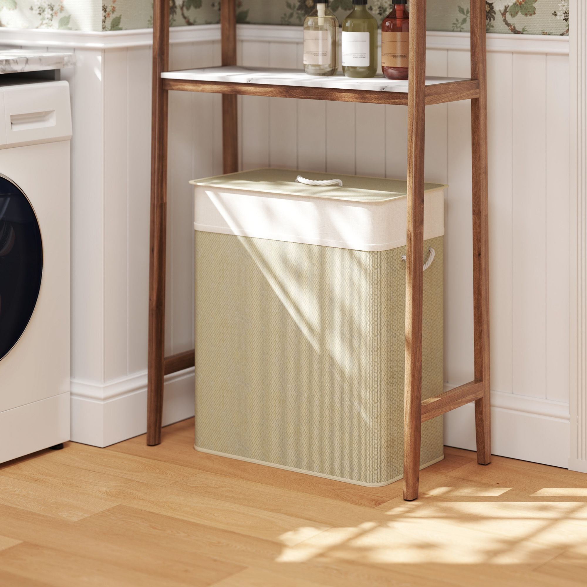 HOMCOM 26.4 Gallon Double Bamboo Laundry Hamper with Lid, Natural