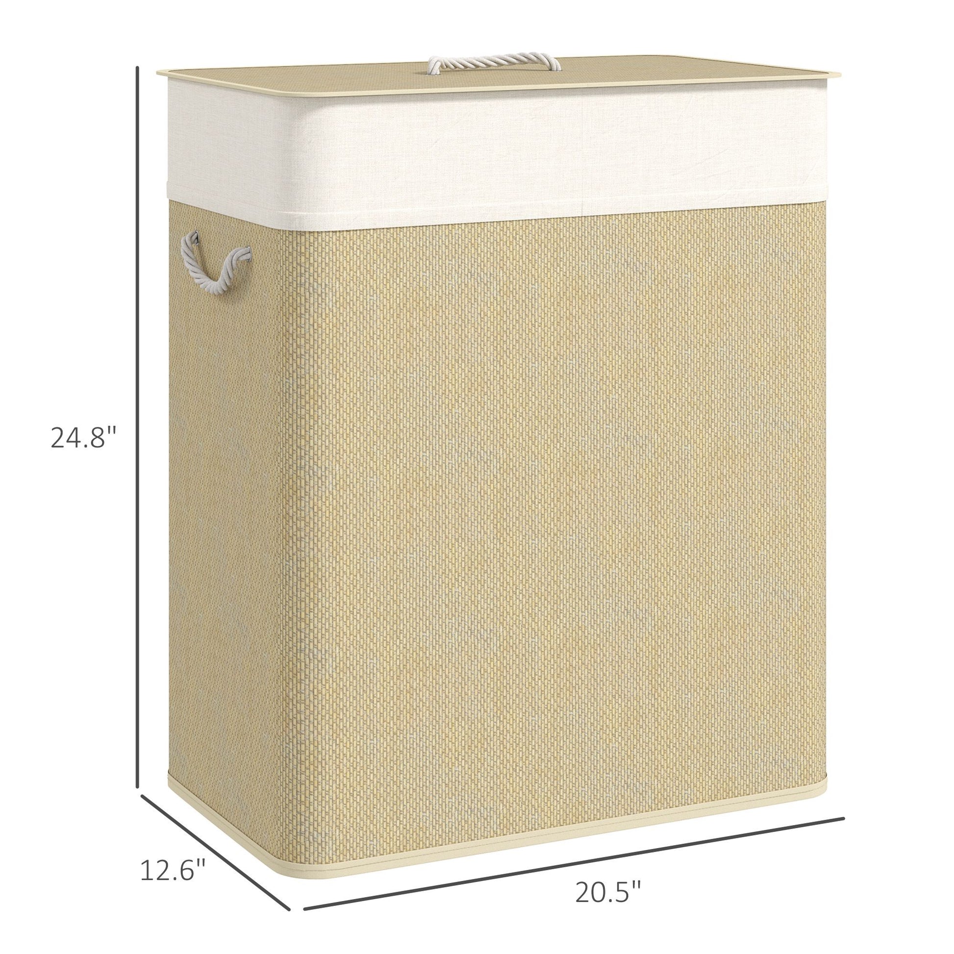 HOMCOM 26.4 Gallon Double Bamboo Laundry Hamper with Lid, Natural