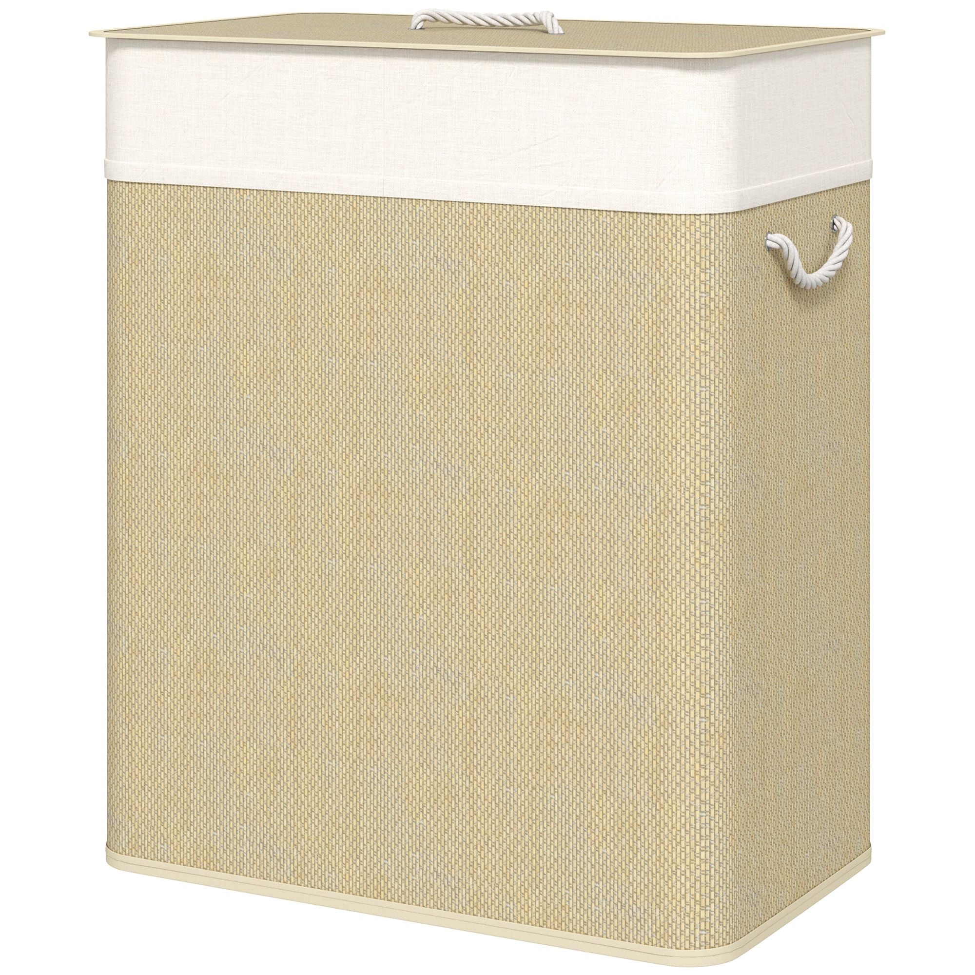 HOMCOM 26.4 Gallon Double Bamboo Laundry Hamper with Lid, Natural