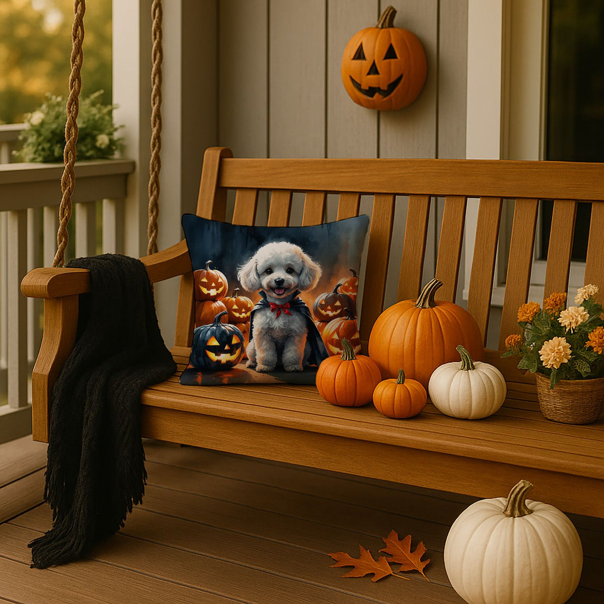 White Poodle Puppy Halloween Throw Pillow Indoor/Outdoor Decorative Throw Pillow, 14 x 14 in - product view 2