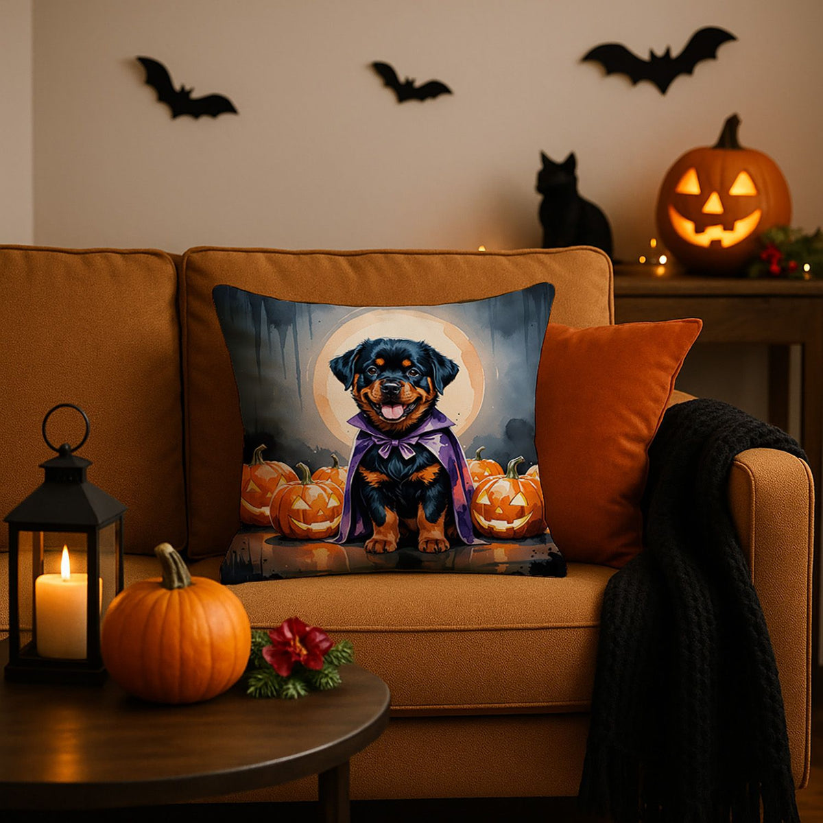 Rottweiler Puppy Halloween Throw Pillow Indoor/Outdoor Decorative Throw Pillow, 18 x 18 in - product view 2