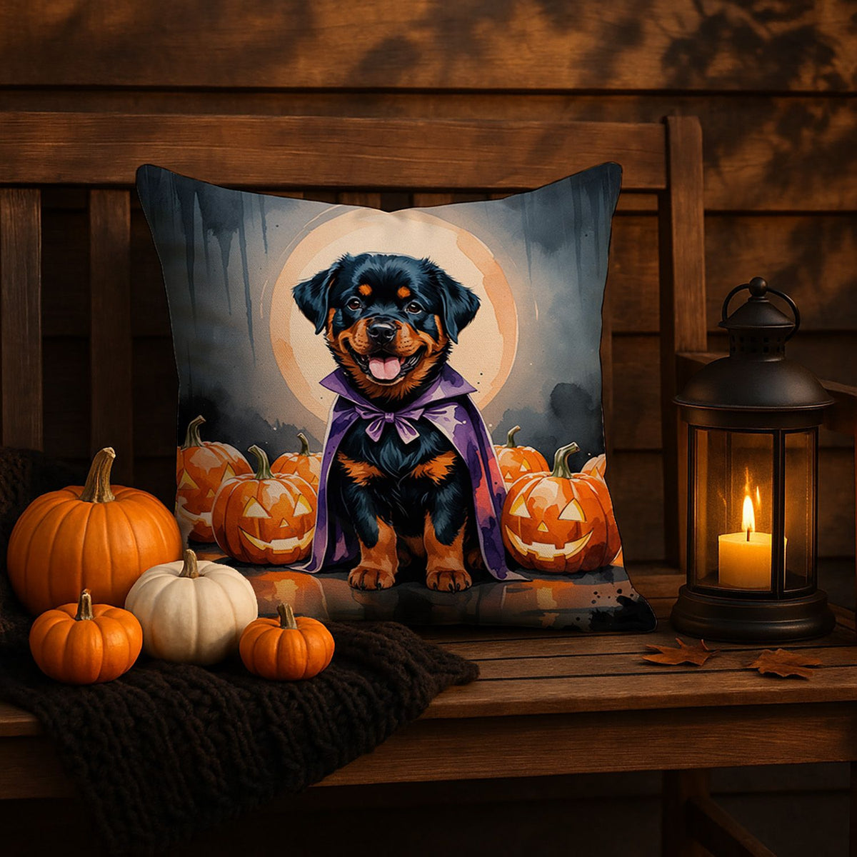 Rottweiler Puppy Halloween Throw Pillow Indoor/Outdoor Decorative Throw Pillow, 18 x 18 in - product view 5