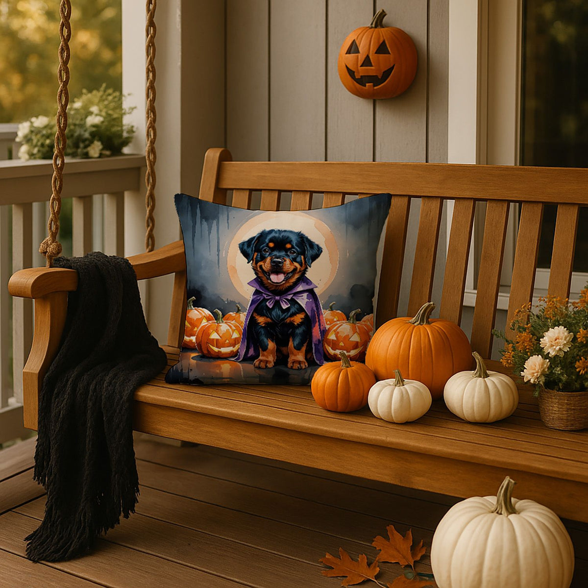 Rottweiler Puppy Halloween Throw Pillow Indoor/Outdoor Decorative Throw Pillow, 18 x 18 in - product view 4