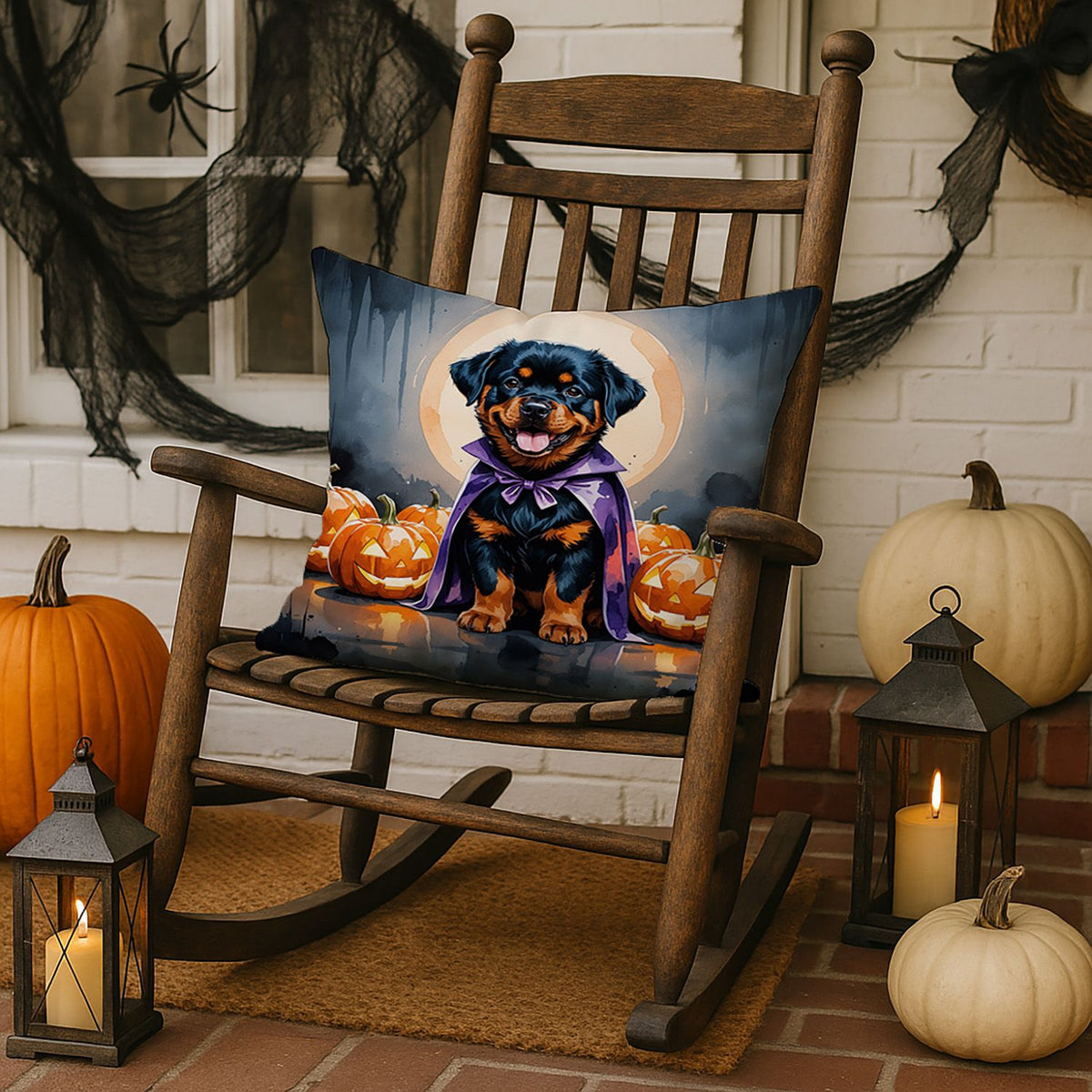 Rottweiler Puppy Halloween Throw Pillow Indoor/Outdoor Decorative Throw Pillow, 18 x 18 in - product view 3