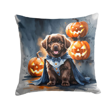 Chocolate Newfoundland Puppy Halloween Throw Pillow Indoor/Outdoor Decorative Throw Pillow, 18 x 18 in
