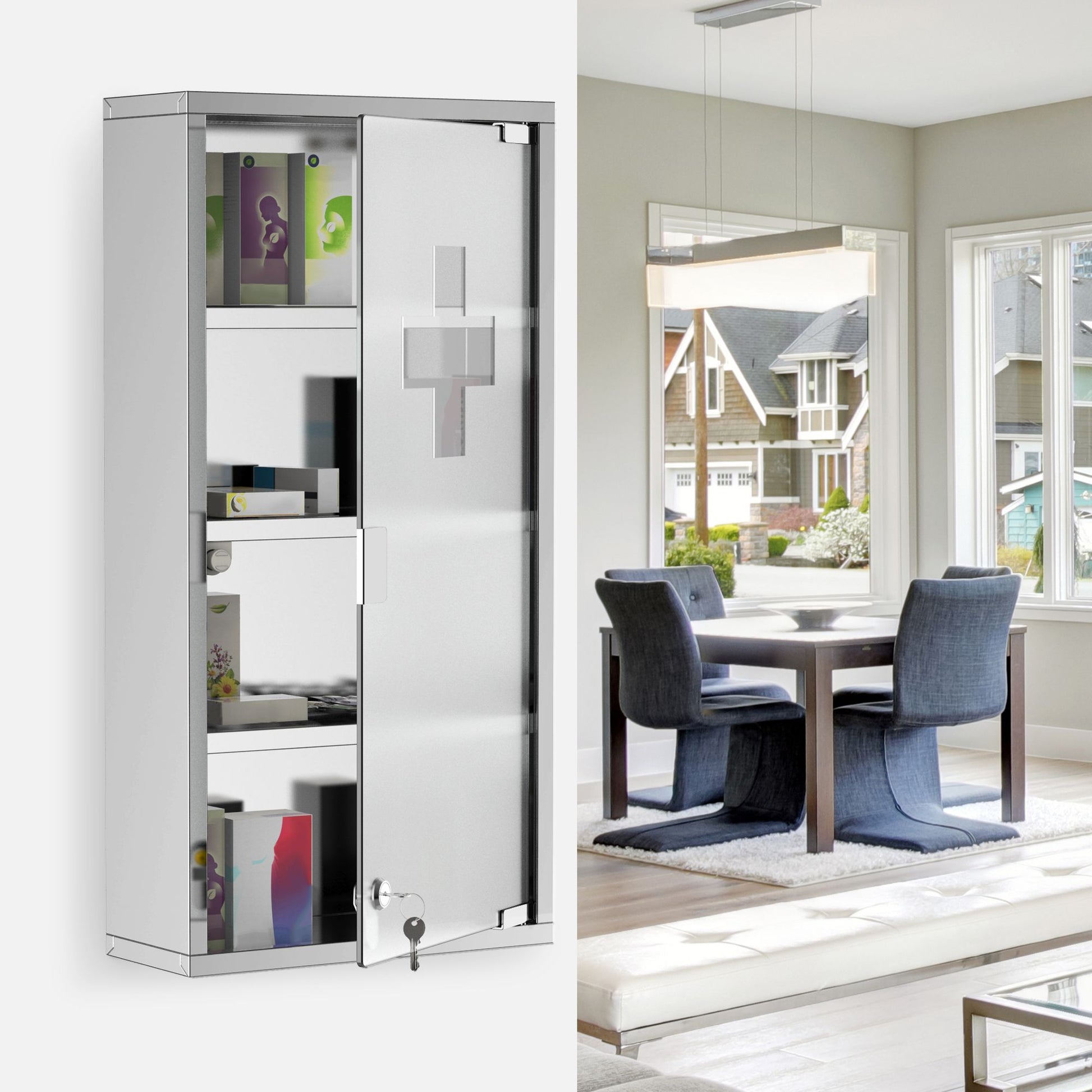 HOMCOM 12 x 24 in Lockable Stainless Steel Medicine Cabinet, Silver