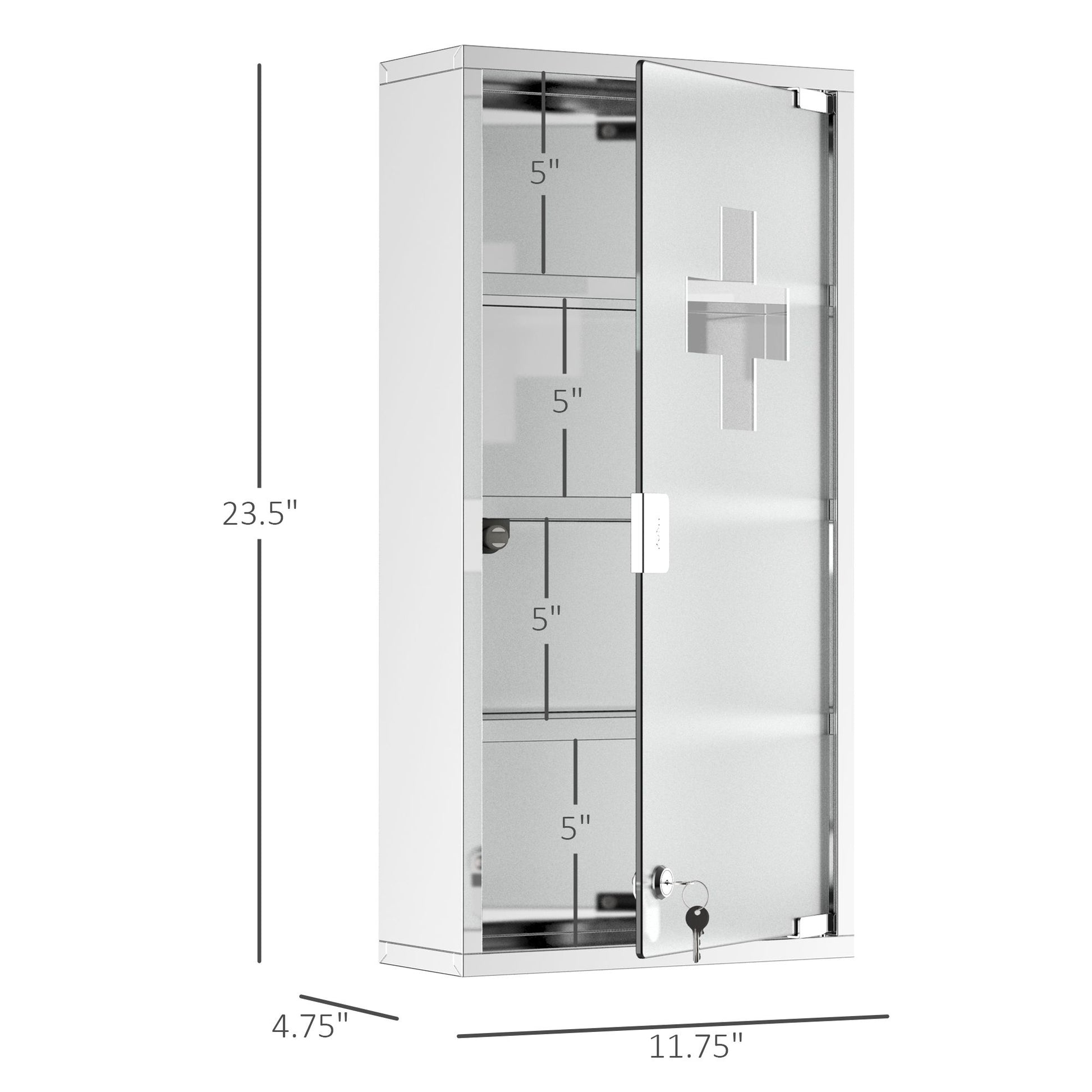 HOMCOM 12 x 24 in Lockable Stainless Steel Medicine Cabinet, Silver