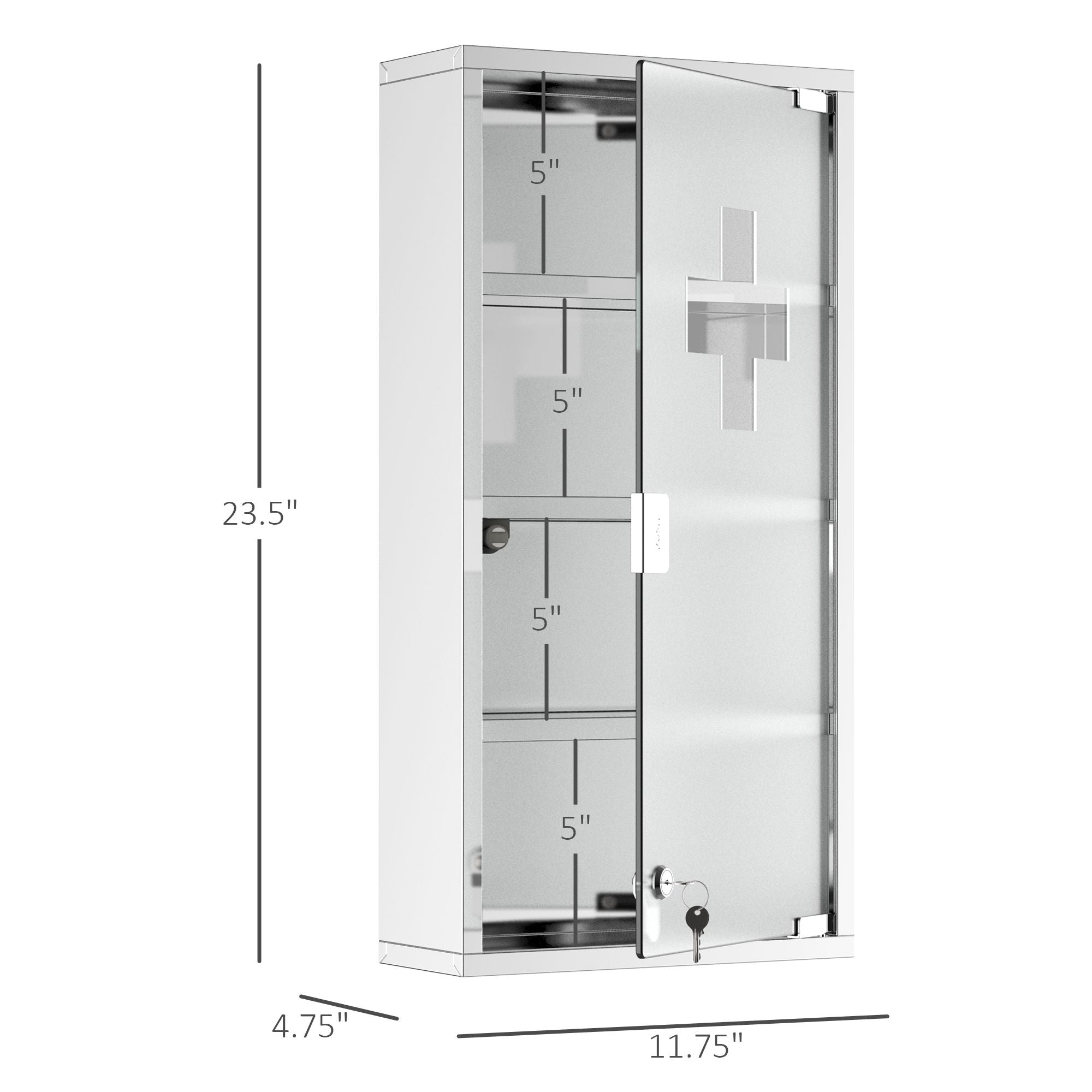 HOMCOM 12 x 24 in Lockable Stainless Steel Medicine Cabinet, Silver