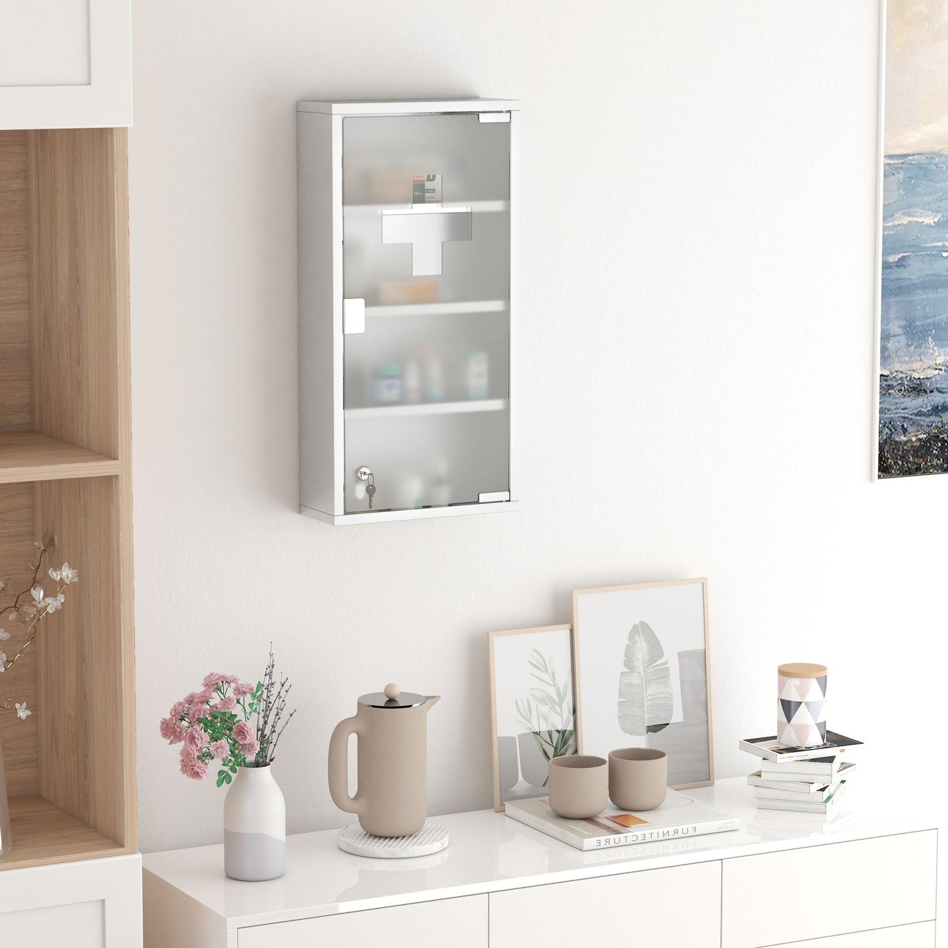 HOMCOM 12 x 24 in Lockable Stainless Steel Medicine Cabinet, Silver