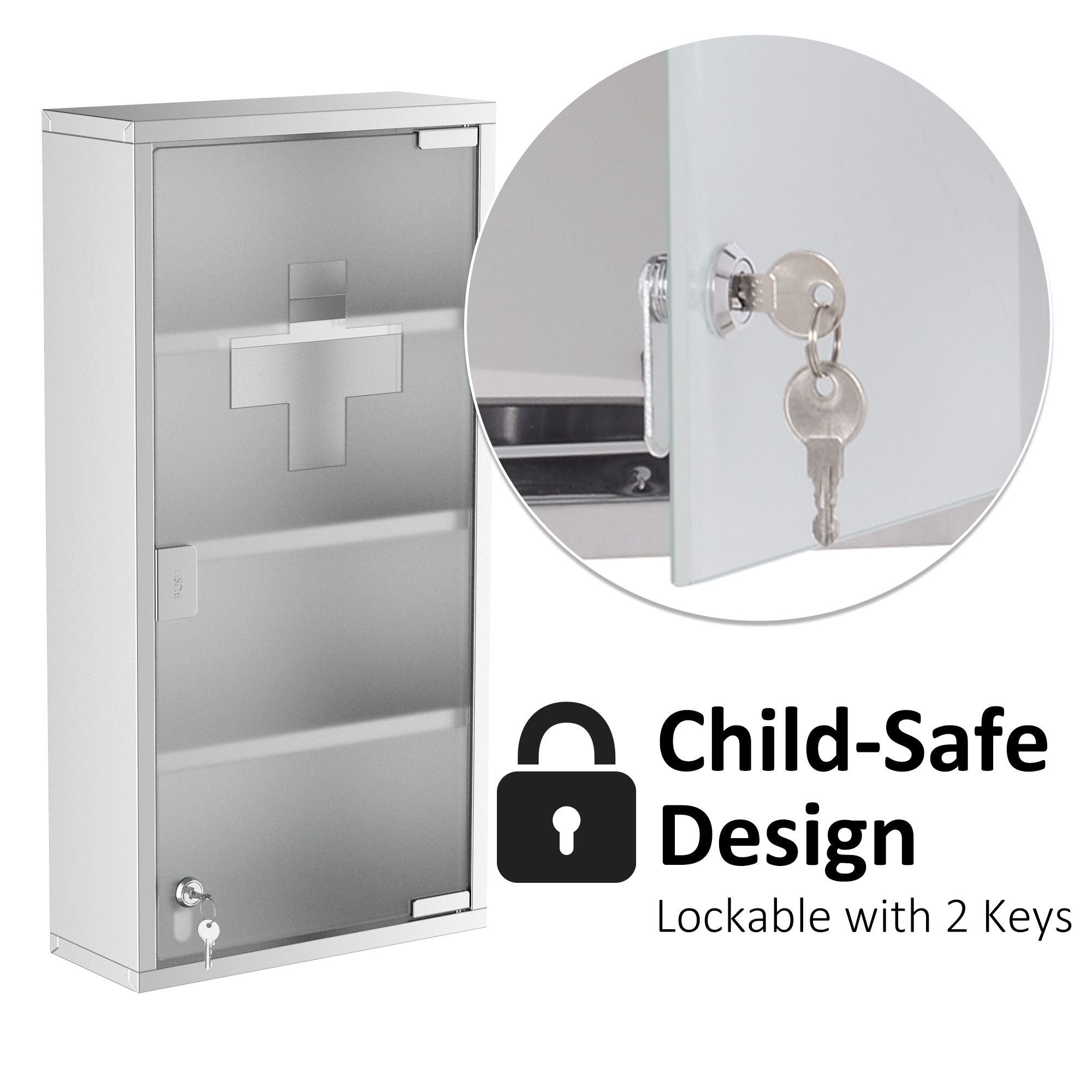 HOMCOM 12 x 24 in Lockable Stainless Steel Medicine Cabinet, Silver