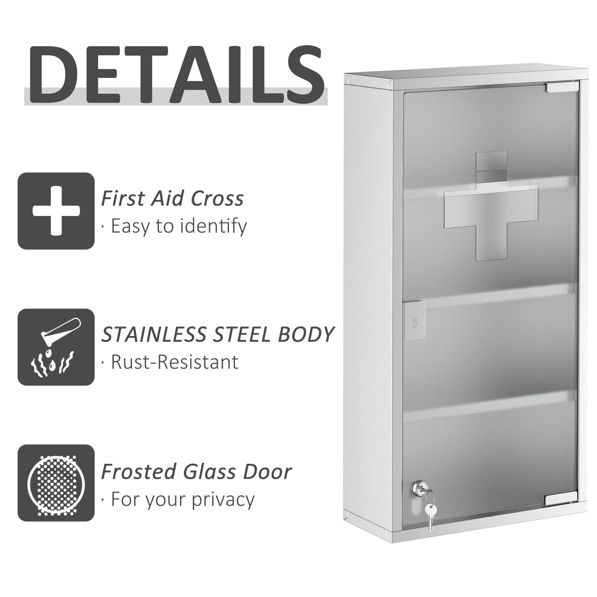 HOMCOM 12 x 24 in Lockable Stainless Steel Medicine Cabinet, Silver